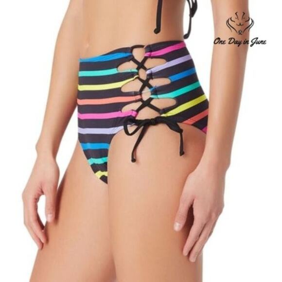 Sugar Beach Striped High Waist Bikini Bottom Size XS - Picture 3 of 3